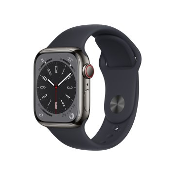 Apple Watch Series 8 GPS + Cellular 41mm Cassa in Acciaio Inossidabile color Grafite con Cinturino Sport Band Mezzanotte - Regular