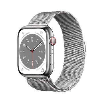 Apple Watch Series 8 GPS + Cellular 45mm Cassa in Acciaio Inossidabile color Argento con Argento Milanese Loop