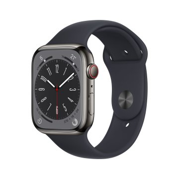 Apple Watch Series 8 GPS + Cellular 45mm Cassa in Acciaio Inossidabile color Grafite con Cinturino Sport Band Mezzanotte - Regular