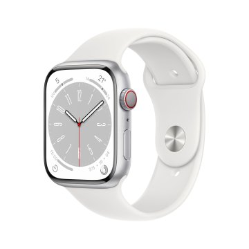 Apple Watch Series 8 GPS + Cellular 45mm Cassa in Alluminio color Argento con Cinturino Sport Band Bianco - Regular