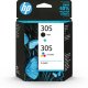 HP 305 2-Pack Tri-color/Black Original Ink Cartridge cartuccia d'inchiostro 2 pz Originale Resa standard Nero, Ciano, Magenta, Giallo 2