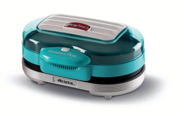 Ariete 205 Hamburger Maker Party Time, Macchina per fare hamburger, 1200 W, Doppie piastre antiaderenti, 2 scomparti, Facile da pulire, Celeste