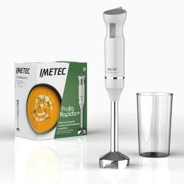 Imetec FrullaRapido+, Frullatore a Immersione, Gambo XL in Acciaio, Lame in Acciaio Inox, Funzionamento a Impulsi, Bicchiere graduato da 700 ml BPA Free, 800 W