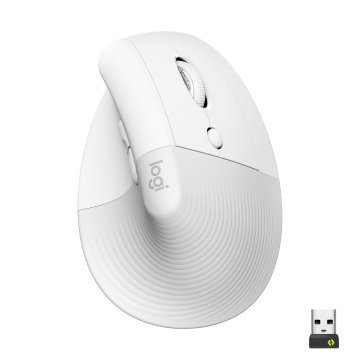 Logitech Lift Mouse Ergonomico Verticale, Senza Fili, Ricevitore Bluetooth o Logi Bolt USB, Clic Silenziosi, 4 Tasti, Compatibile con Windows / macOS / iPadOS, Laptop, PC. Bianco