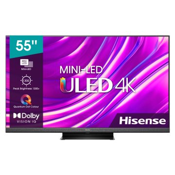 Hisense ULED Series TV Mini-LED QLED Ultra HD 4K 55” 55U82HQ Smart TV, Wifi, Full Array Local Dimming, HDR Dolby Vision IQ, Quantum Dot Colour, Game Mode PRO 120Hz, Dolby Atmos