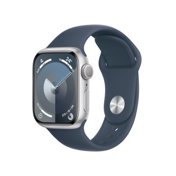 Apple Watch Series 9 GPS Cassa 41mm in Alluminio Argento con Cinturino Sport Blu Tempesta - S/M