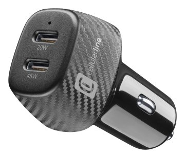 Cellularline Car Power Hyper - iPhone, Samsung, Xiaomi, Oppo and other Smartphones and Tablets Caricabatterie da auto 2 porte, 65W Power Delivery