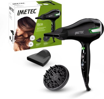 Imetec ECO SE9 1000 Asciugacapelli con Tecnologia Eco Technology 1400 W, Consumo Energetico Ridotto, 8 Combinazioni Aria/Temperatura, Diffusore per Capelli Ricci