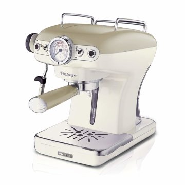 Ariete Vintage 1389 Macchina da Caffè Espresso di Design - per Polvere e cialde ESE - filtro 1 e 2 tazze - Montalatte - 850 Watt - Linea - Beige