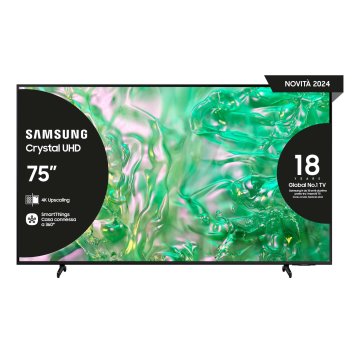 Samsung TV Crystal UHD 4K 75” UE75DU8070UXZT Smart TV Wi-Fi Nero 2024, Processore Crystal 4K, 4K Upscaling, AirSlim Design, OTS Lite