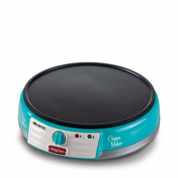 Ariete Party Time 202 Crepes Maker - Piastra per Crepes antiaderente - 2 spatole in legno - ricettario - 1000 W - Azzurro