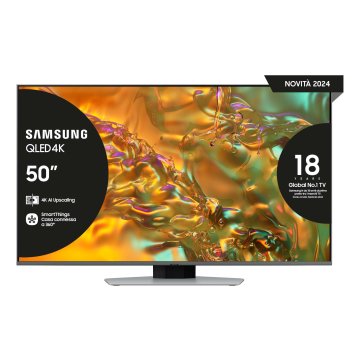 Samsung Q80D TV QLED 4K 50” QE50Q80DATXZT Smart TV Wi-Fi Eclipse Argento 2024, Processore NQ4 AI GEN2, 4K AI Upscaling, Simple Chamfer Design, Dolby Atmos