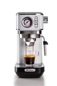 Ariete 1381 Macchina da caffè con manometro, compatibile con caffè in polvere e cialde ESE, 1300 W, Capacità 1,1 L, 15 bar di pressione, Filtro ½ tazze, Dispositivo Cappuccino, Bianco