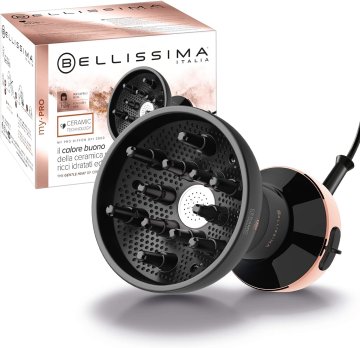 Bellissima My Pro Diffon Ceramic, Diffusore ad Aria Calda per Capelli Ricci, Tecnologia Ceramica, 700 W, 2 Combinazioni Aria/Temperatura, Asciugatura Delicata Senza Effetto Crespo