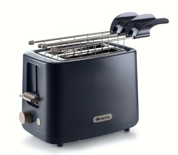 Ariete Breakfast 157 Tostapane , 760W, Capacità 2 fette di pane, Pinze in acciaio inox, 7 livelli di doratura, Pulsante stop, Tocco freddo, Dark & Sahara Grey