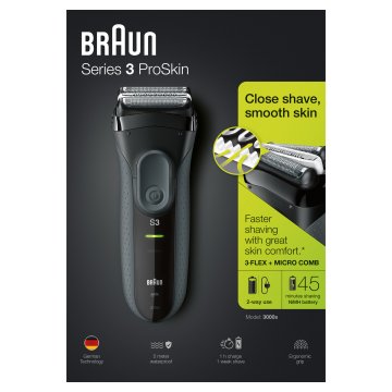 Braun Series 3 ProSkin 3000s Rasoio Elettrico, Nero - Rasoio Elettrico Ricaricabile