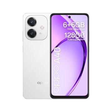 OPPO A40 Smartphone, Fotocamera AI 50MP, Selfie 5MP, Display 6.67” 90HZ LCD HD+, 5100mAh, RAM 12 GB (6+6) + ROM 128GB, IP54, [Versione Italia], Starlight Bianco