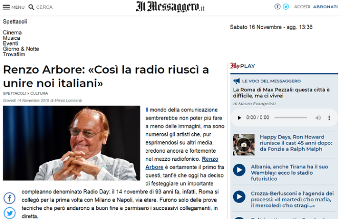 Renzo Arbore: «Così la radio riuscì a unire noi italiani»